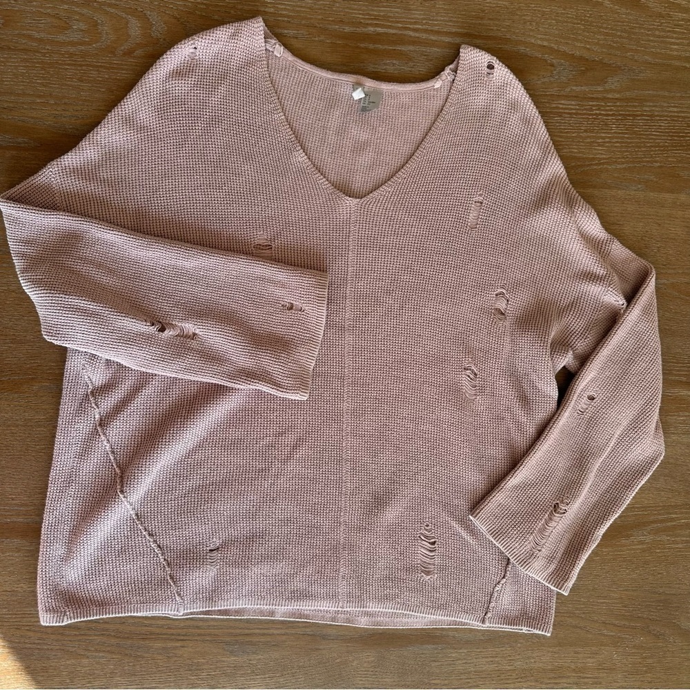 H&M Soft Pink V-Neck Sweater Relaxed Fit